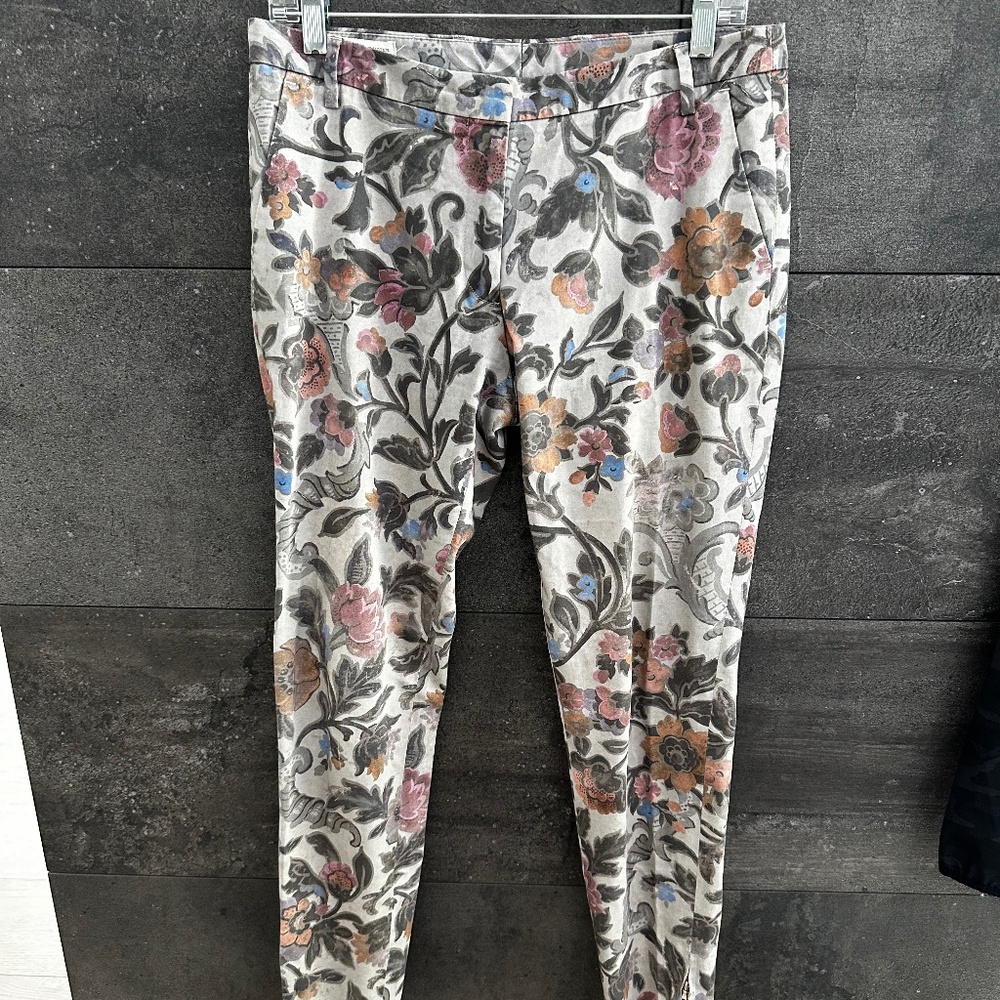 Dries Van Noten Gray Floral Pants With Ankle Zippers Size 36
